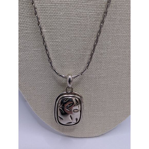 Silver Tone Floral Pendant Long Necklace 18 Inch Chain - Picture 1 of 5